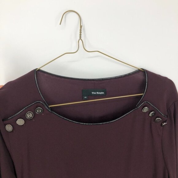 The Kooples Maroon Burgundy gold studded shoulder long sleeve mini dress 38 - Picture 12 of 16